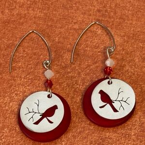 Chic Red and Silver Bird Motif Earrings